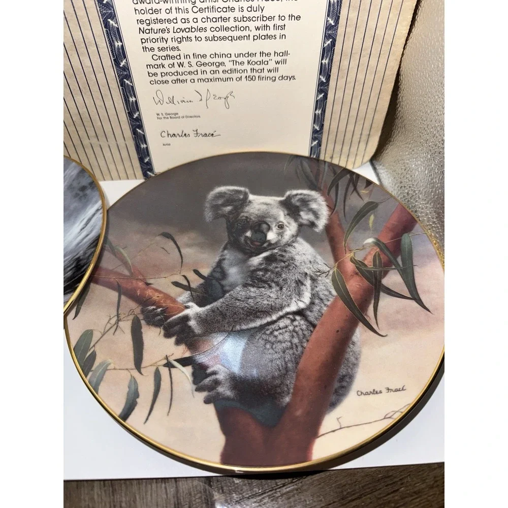 W.S. George Collector Plates 90s…Snow Leopard & Koala‎ Bear W/ COA & Box